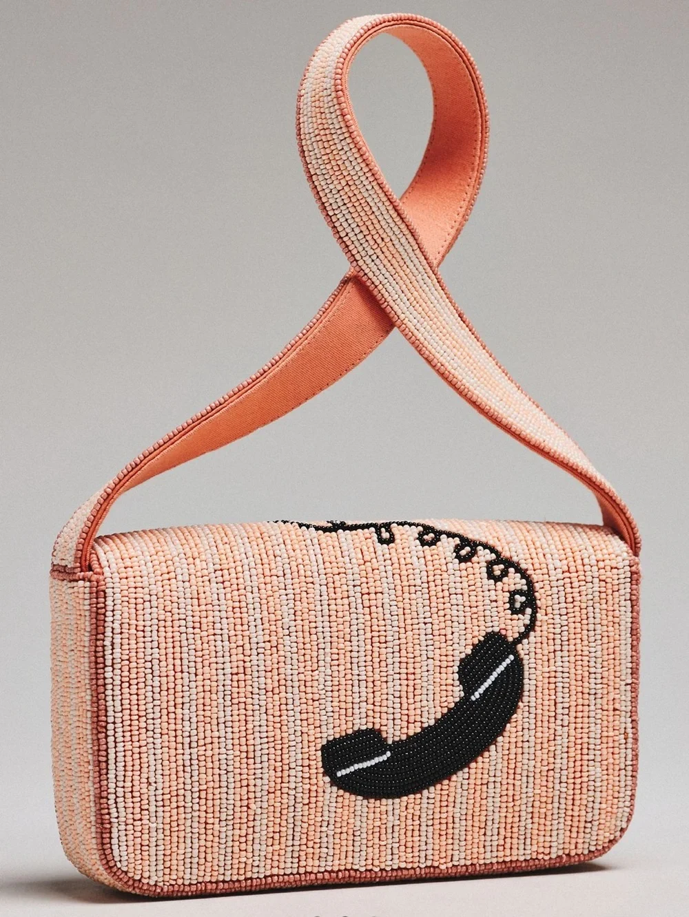 Anthropologie Peach Beaded Telephone Crossbody